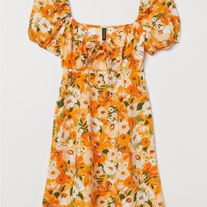 Puffed Sleeve Floral Key Hole Dress